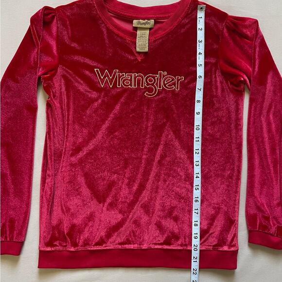 Wrangler Girls Red Velour Crewneck Pullover Sweater With Gold Logo Size Large - Picture 4 of 8
